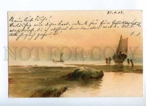 240511 FISHING Boat Fishermen Vintage RPPC 1903 year LITHO PC