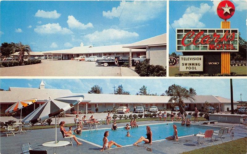 Santee South Carolina~Clarks Motel & Restaurant~Bathing Beauties @ Pool~50s Cars