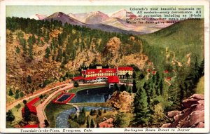 Postcard Troutdale-in-the-Pines Resort in Evergreen, Colorado Burlington Route