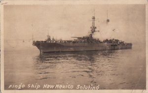 Postcard RPPC Ship Flag Ship New Mexico Saluting