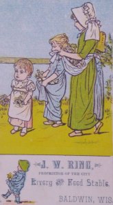1880s J W Ring Ervery Feed Stable Child Baldwin Wins Victorian Trade Card