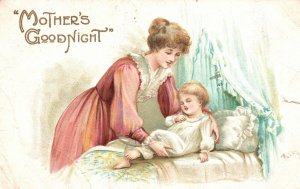 Vintage Postcard 1909 Mother's Goodnight Baby Fell Asleep Bedtime Sleeping