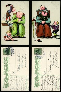 Germany 2 Postcards used in 1907 in Germany  Comic Cute