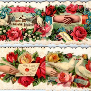 x4 LOT c1880s Monicke Calling Cards Names Art Die Cut Flap Trade Hand C51