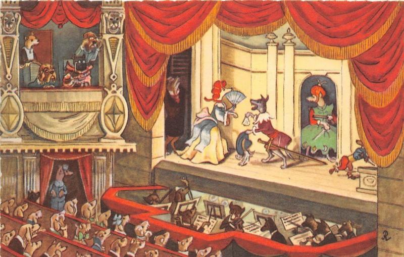 D47/ Germany Postcard German c1910 Comic Humanized Dressed Dogs Theatre Play 18