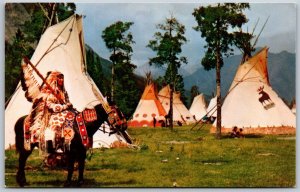 Vtg Native American Indian On Horseback In Colorful Ceremonial Dress Postcard