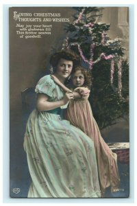 Christmas EAS Mother Daughter Dress Tree RPPC Painted Vintage Antique Postcard