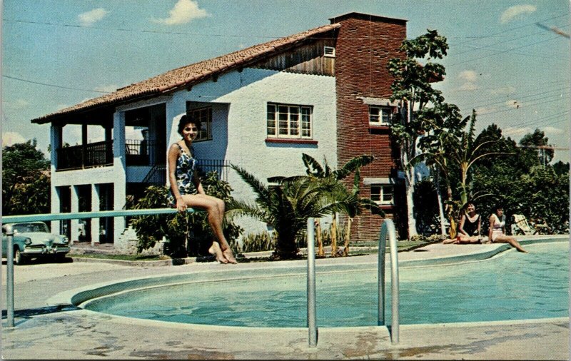 Motel Bugambilia Hermosillo Son Mexico Pool Woman VTG Postcard UNP Unused Petley 