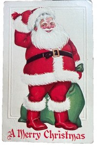 Vintage Victorian Postcard 1930 A Merry Christmas - Jolly Santa