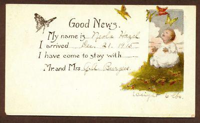 G3596 Postcard Birth Announcement, Baby, Butterfly