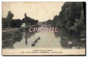 Old Postcard Fishing Fisherman From Varenne Champigny in full fishing