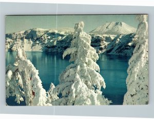 Scenic Crater Lake In Winter Splendor Mount Scott Chrome c1966 Oregon Postcard  