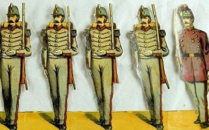 1870's-80's Die Cut Civil War Paper Toy Soldiers Uncut Strip 4 1/4 X 11 1/2