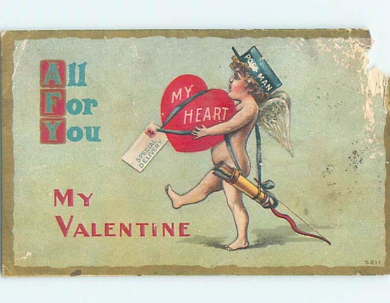 Pre-Linen valentine DELIVERY BOY CUPID HAS SPECIAL DELIVERY HEART HJ2322