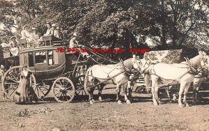 Unknown Location, RPPC, Ladies Riding Stage Coach with White Horses, Photo