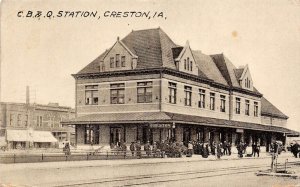 Creston Iowa C.B. & Q. Station, Sepia Tone Lithograph Vintage PC U10096