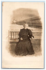 Long Beach California CA Postcard RPPC Photo Grandma Scene Beach 1911 Antique