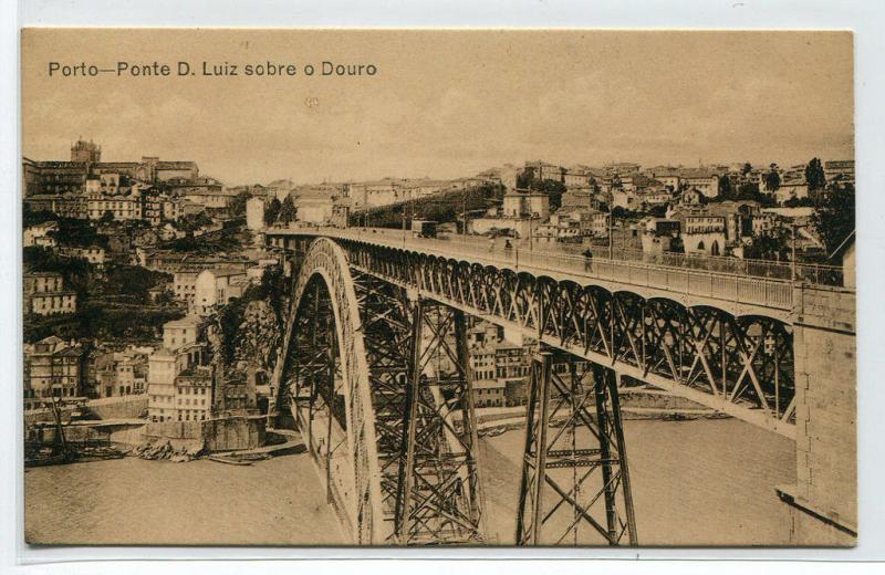 Ponte D Luize Bridge sobro o Douro Porto Portugal 1910c postcard