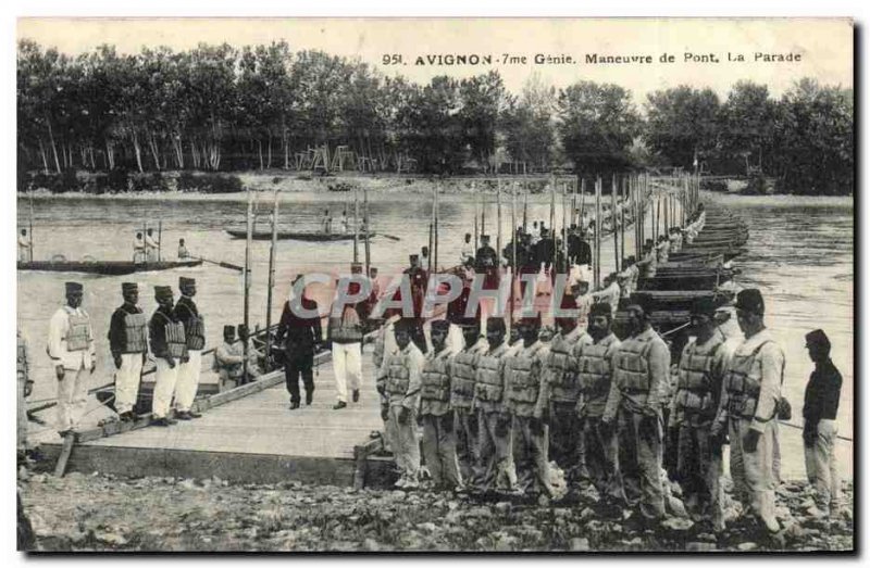 Old Postcard Army 7th Genie Avignon Bridge Maneuver Parade