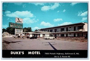 Baltimore Maryland MD Postcard Duke's Motel Exterior Roadside Scene c1960's Cars