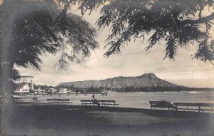 Waikiki Hawaii Scenic View From Park Towards Water Real Photo Postcard AA696