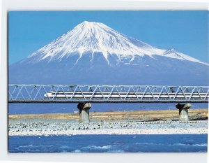 Postcard Super Express Hikari of Shin-Kansen Line View of Mt. Fuji Japan