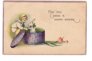 Child with Easter Bunny , Vintage Made in USA Postcard