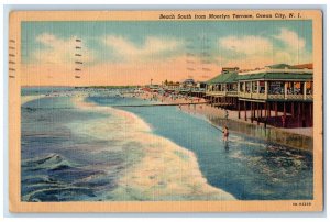 c1940 Beach South From Moorlyn Terrace Ocean City New Jersey NJ Vintage Postcard 