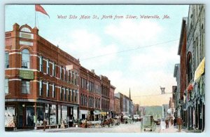 WATERVILLE, Maine ME ~ West Side MAIN STREET Clukey & Libby Dry Goods Postcard