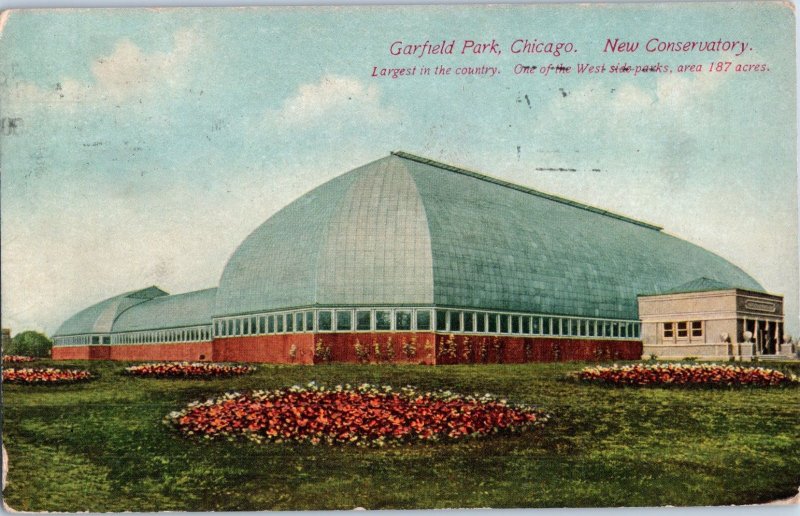 Garfield Park New Conservatory Chicago Illinois Postcard Posted 1910