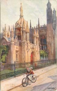 c1910 Bicycle Street Scene UK Tuck Kings College CAMBRIDGE postcard 2345