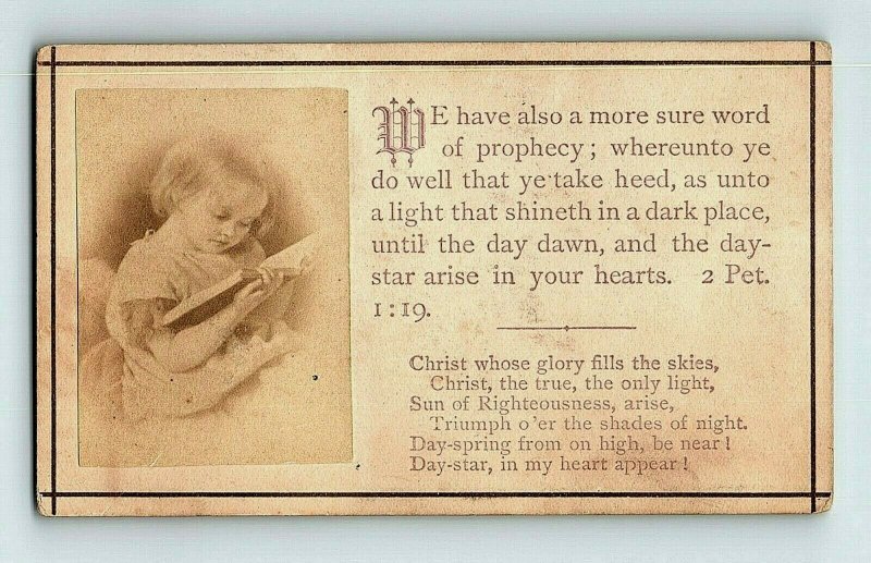 1880's-90's Real Photo Of Child Victorian Religious Card Bible Quote P155