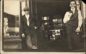 Men Storefront Cigar Pipe Advertising Store  Amesbury MA Written on Back RPPC