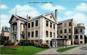 Postcard OH Stark County Alliance City Hospital LINEN 1940s F16