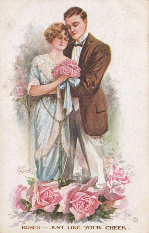 Roses Rose Red The Colour Of Your Cheeks Antique Romance Postcard