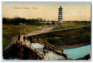 China Postcard Chinese Country View Bridge River c1910 Antique Posted