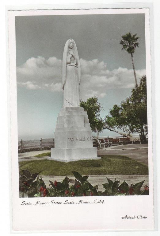 Santa Monica Statue California Color Tinted RPPC Real Photo postcard