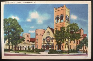 Vintage Postcard 1930-1945 First Baptist Church, Spartanburg, South Carolina (SC