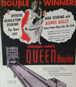 Queen Bowler Arcade Flyer Vintage 1959 Original Ball Bowling Alley Art 9 x 11.5