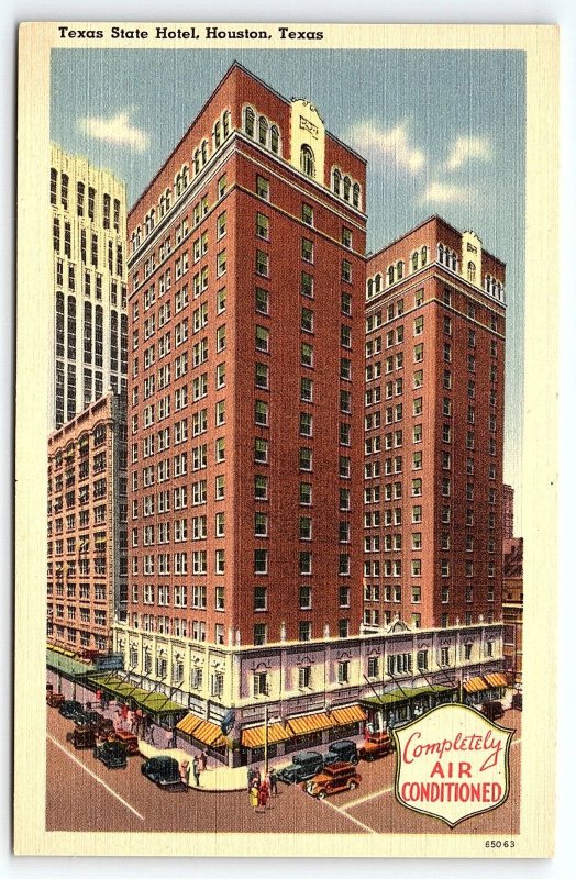 1930s HOUSTON TX TEXAS STATE HOTEL AIR CONDITIONED ADVERTISING POSTCARD P2124