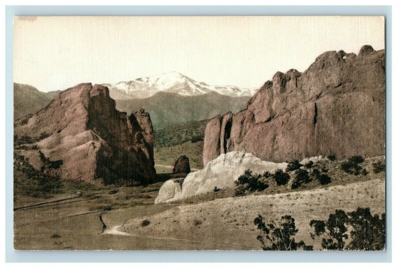 C.1910 Pikes Peaks Gateway Colorado Springs Hand Colored Postcard F63 