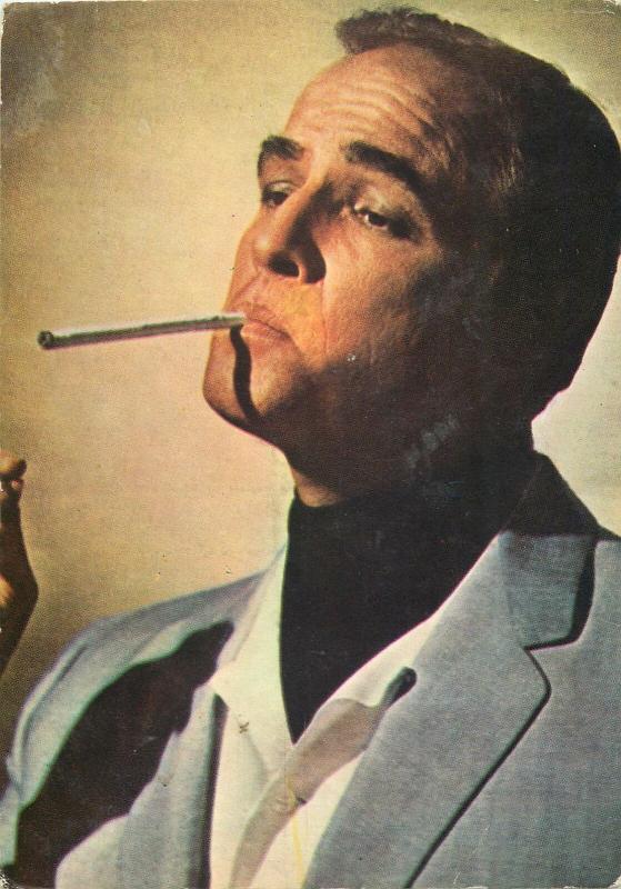 Actor Marlon Brando cigarette smoke postcard suit
