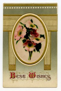 Postcard Best Wishes Pink Flowers Embossed Standard View Card