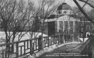 NORTHAMPTON, Massachusetts MA   SMITH COLLEGE  Lamont Bridge~Sage Hall  Postcard