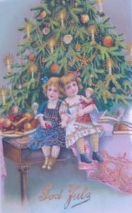 1910s Children Tree Doll Candles Gel Antique Vintage Christmas Postcard Germany
