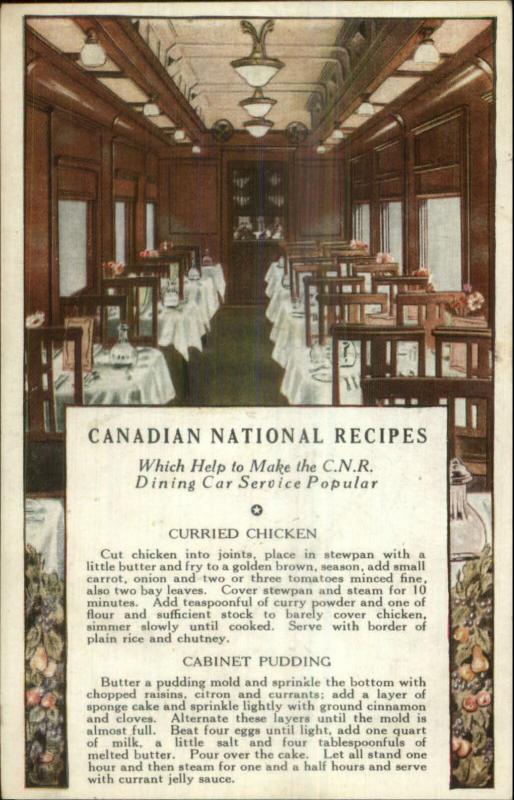 Canadian National Railway Recipe Curried Chicken Cabinet Pudding Postcard