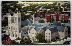 Fort Worth Texas~Birds Eye First Methodist Church~EC Kropp Linen Postcard