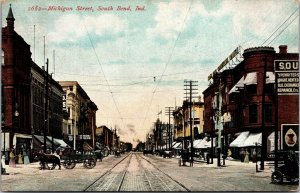 Postcard Michigan Street in South Bend, Indiana~133874