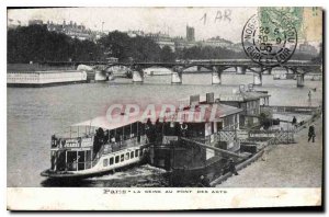 Old Postcard Paris Seine at Pont des Arts Charter Barges