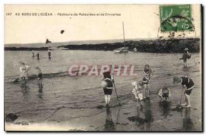 Postcard Old Fishermen fishing clams and shrimp